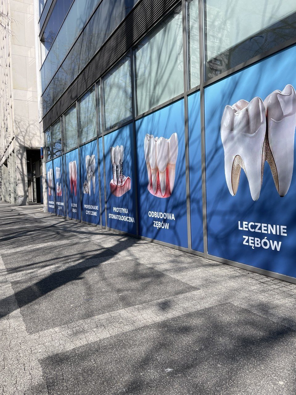 Oklejanie witryny folią z grafiką stomatologiczną